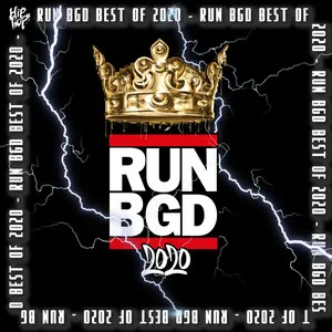 Playlist cover: a gold crown over a lightning-struck sky, RUN BGD set in white on a red bar across the middle